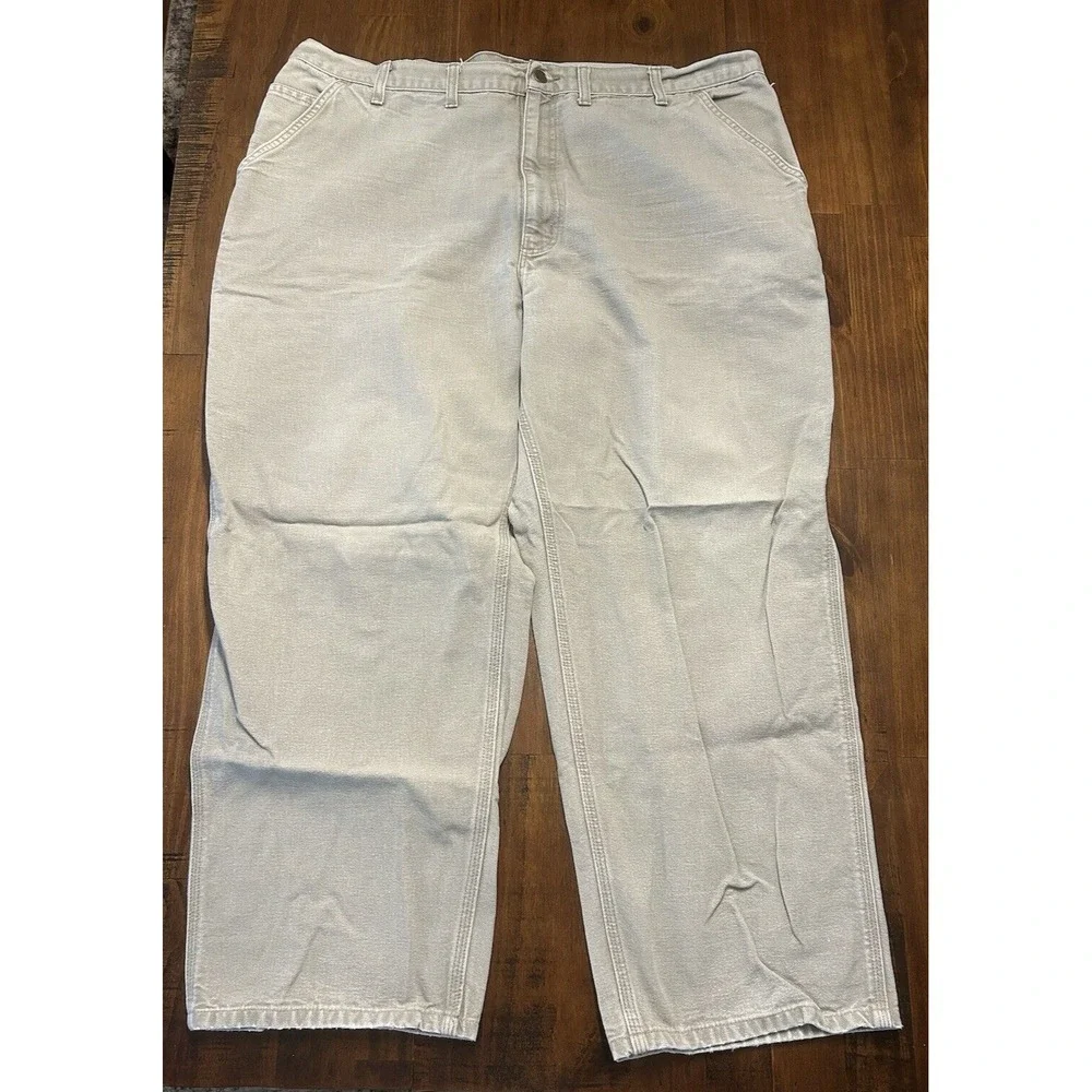 Carhartt Carpenter Pants Mens 40x28* Beige‎ Canvas Dungaree Fit Workwear *SHORT